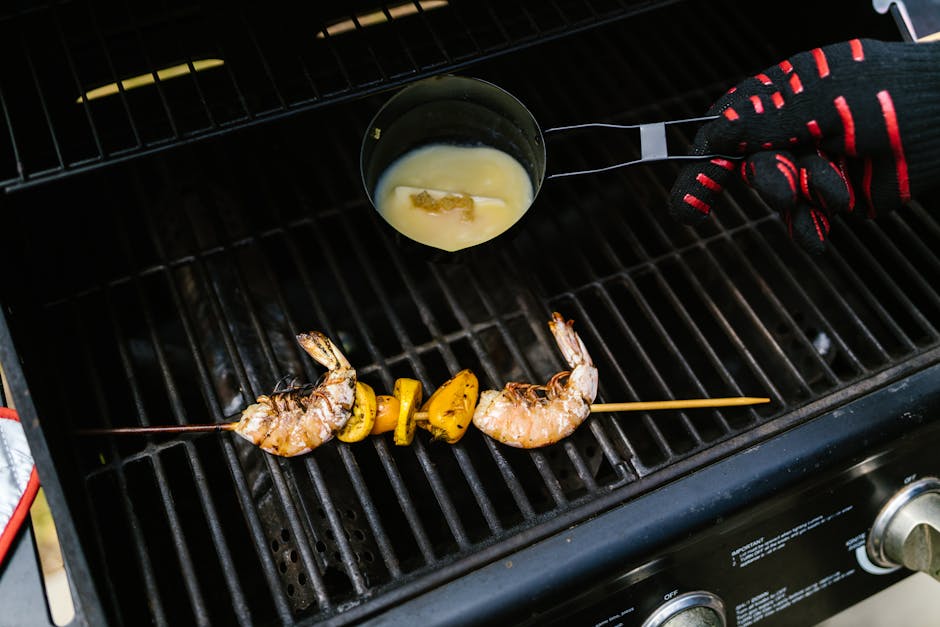 Gamba-spiesjes met knoflook, paprika en citroen